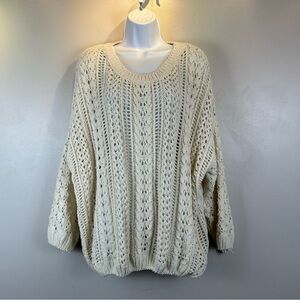 Umgee Loose Fit Open Cable Knit Sweater Womens Medium Cream Ivory Soft Oversized
